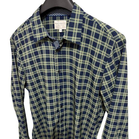 CON.STRUCT Button Up Shirt Slim Fit 4-way Stretch Check Mens Large XL - Picture 2 of 7